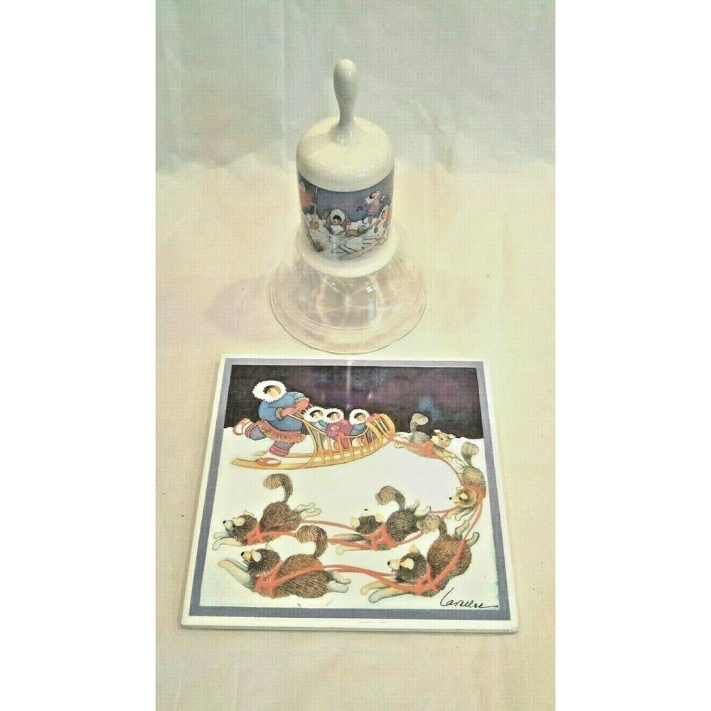 Barbara Lavalle Alaska Eskimo Sled Dog Trivet Bell Set 1995 Vtg